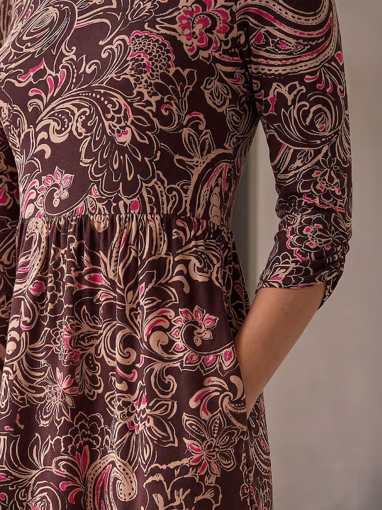 Roman Brown Petite Floral Midi Dress - Image 4 of 4 Roman Brown Petite Floral Midi Dress - Image 4 of 4