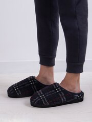 Totes Black Mens Borg Check Slippers With EVA Sole - Image 1 of 5