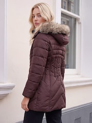 Roman Brown Petite Hooded Longline Quilted Coat - Image 3 of 4