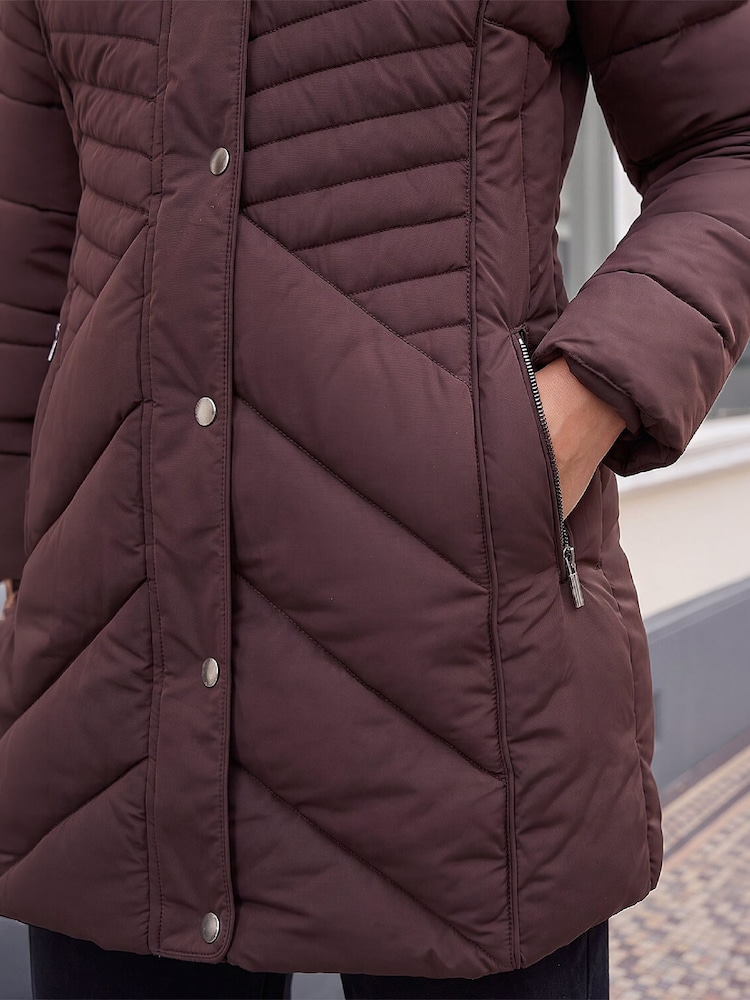 Roman Brown Petite Hooded Longline Quilted Coat - Image 4 of 4 Roman Brown Petite Hooded Longline Quilted Coat - Image 4 of 4