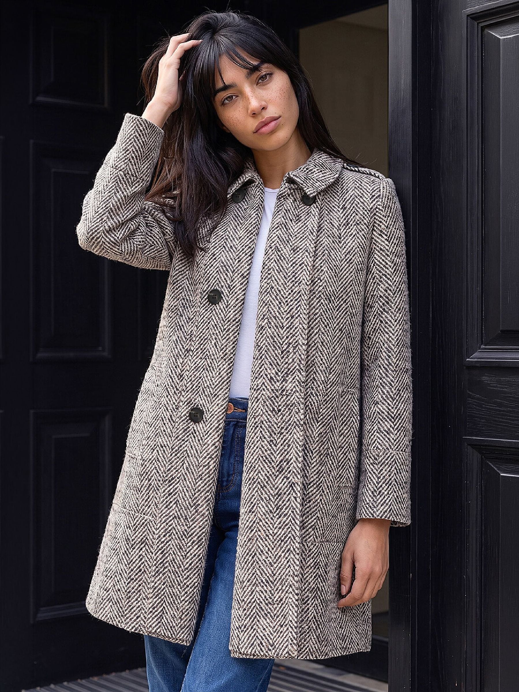 Roman Petite Women's Stone Collar Double Breasted Coat Size 18 - Image 5