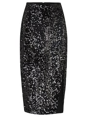Pour Moi Black Selena Velvet Sequin Midi Skirt - Image 4 of 4