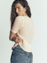 Boden Cream Embroidered Pointelle Cardigan - Image 3 of 7