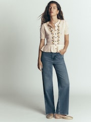 Boden Cream Embroidered Pointelle Cardigan - Image 4 of 7