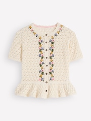 Boden Cream Embroidered Pointelle Cardigan - Image 6 of 7