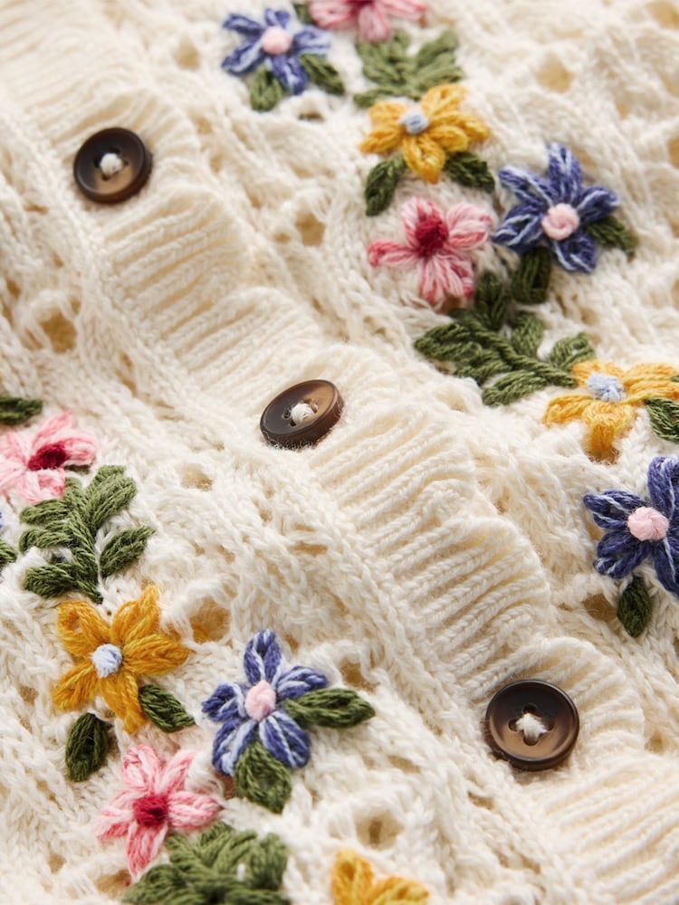Boden Cream Embroidered Pointelle Cardigan - Image 7 of 7 Boden Cream Embroidered Pointelle Cardigan - Image 7 of 7