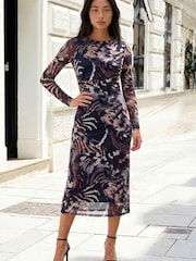 Roman Brown Petite Abstract Mesh Dress - Image 2 of 4