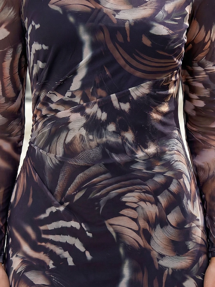Roman Brown Petite Abstract Mesh Dress - Image 4 of 4 Roman Brown Petite Abstract Mesh Dress - Image 4 of 4