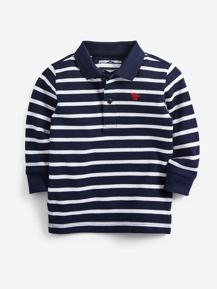 Rayas azul marino/blanco - Polo de rayas de algodón 100 % y manga larga (3 mes - 7 años) - Imagen 1 de 3