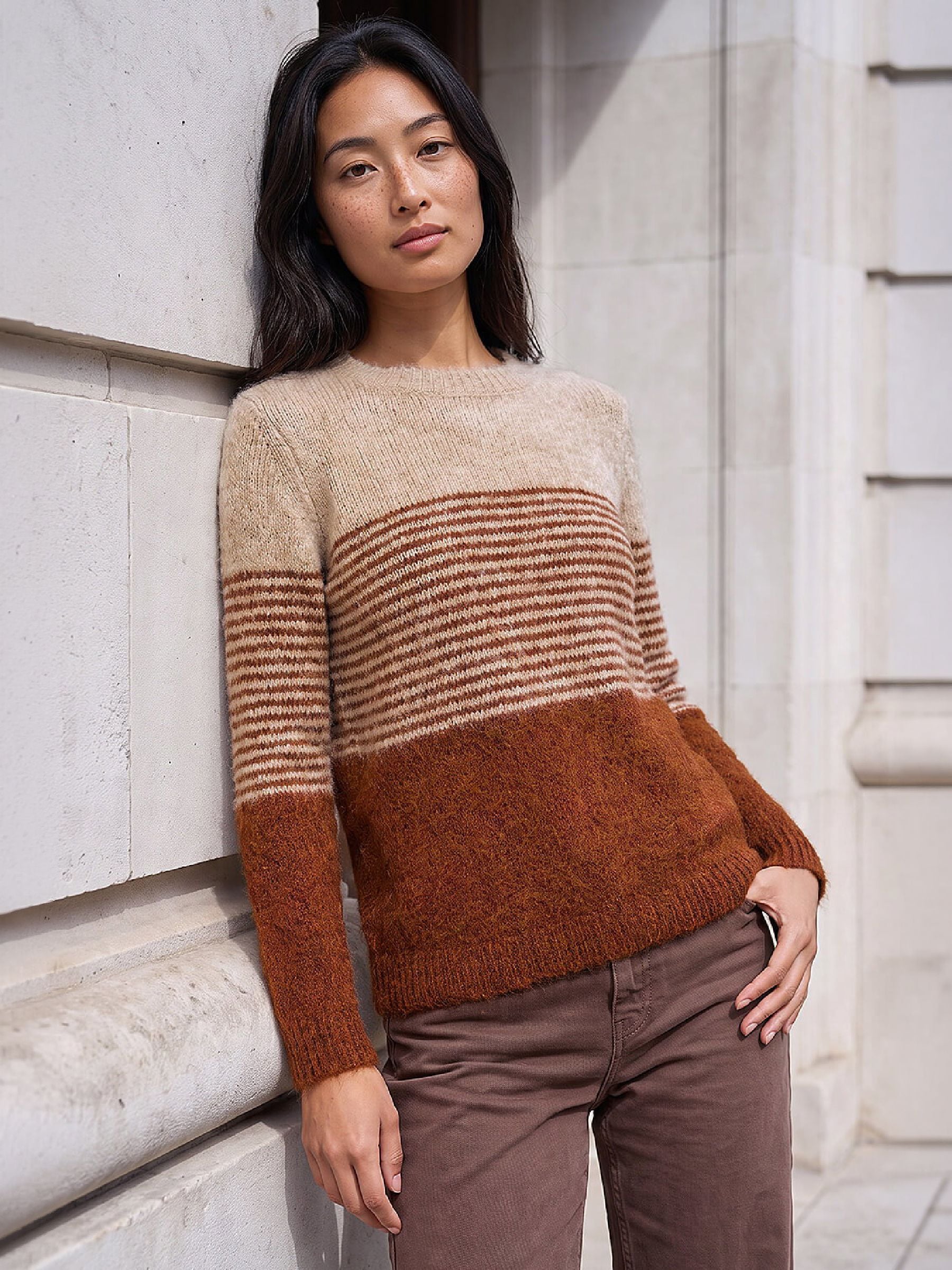 Roman Women's Orange Petite Block Stripe Knit Jumper In Size 18 - Image 2
