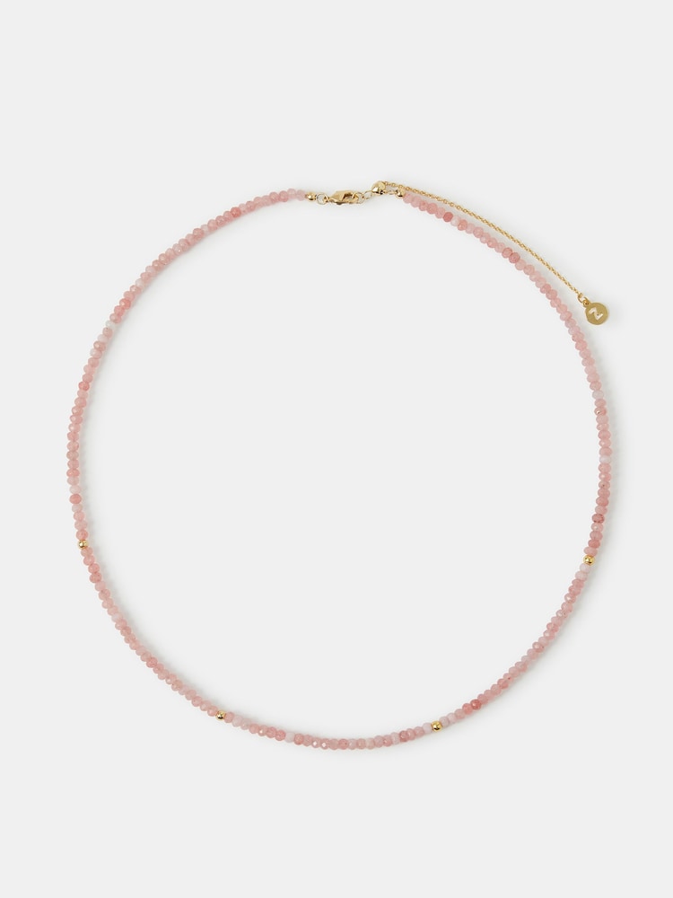 Accessorize Pink 14ct Gold-Plated Rose Quartz Beaded Necklace - Image 1 of 2 Accessorize Pink 14ct Gold-Plated Rose Quartz Beaded Necklace - Image 1 of 2