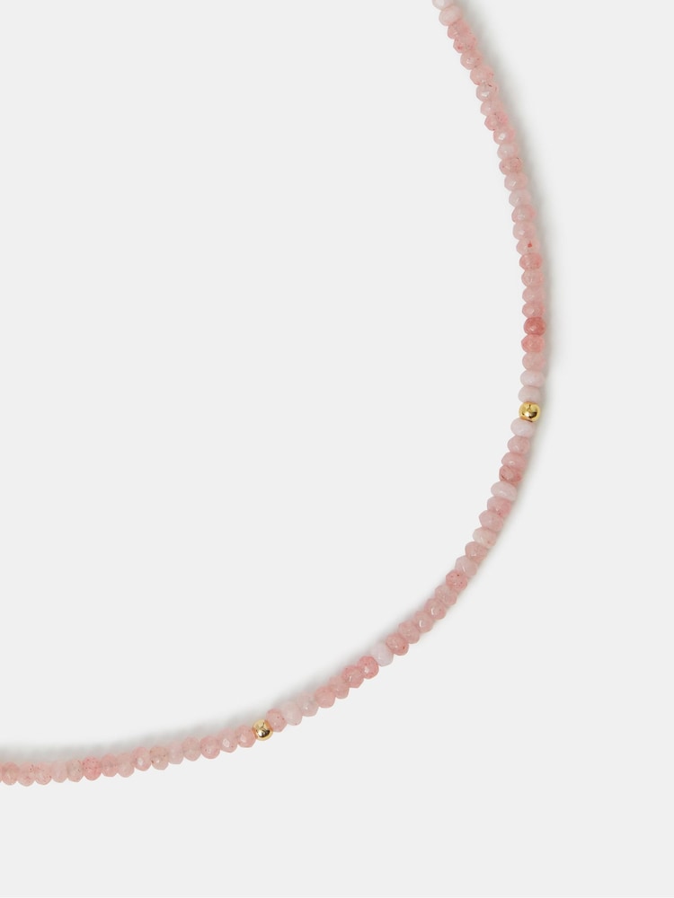Accessorize Pink 14ct Gold-Plated Rose Quartz Beaded Necklace - Image 2 of 2 Accessorize Pink 14ct Gold-Plated Rose Quartz Beaded Necklace - Image 2 of 2