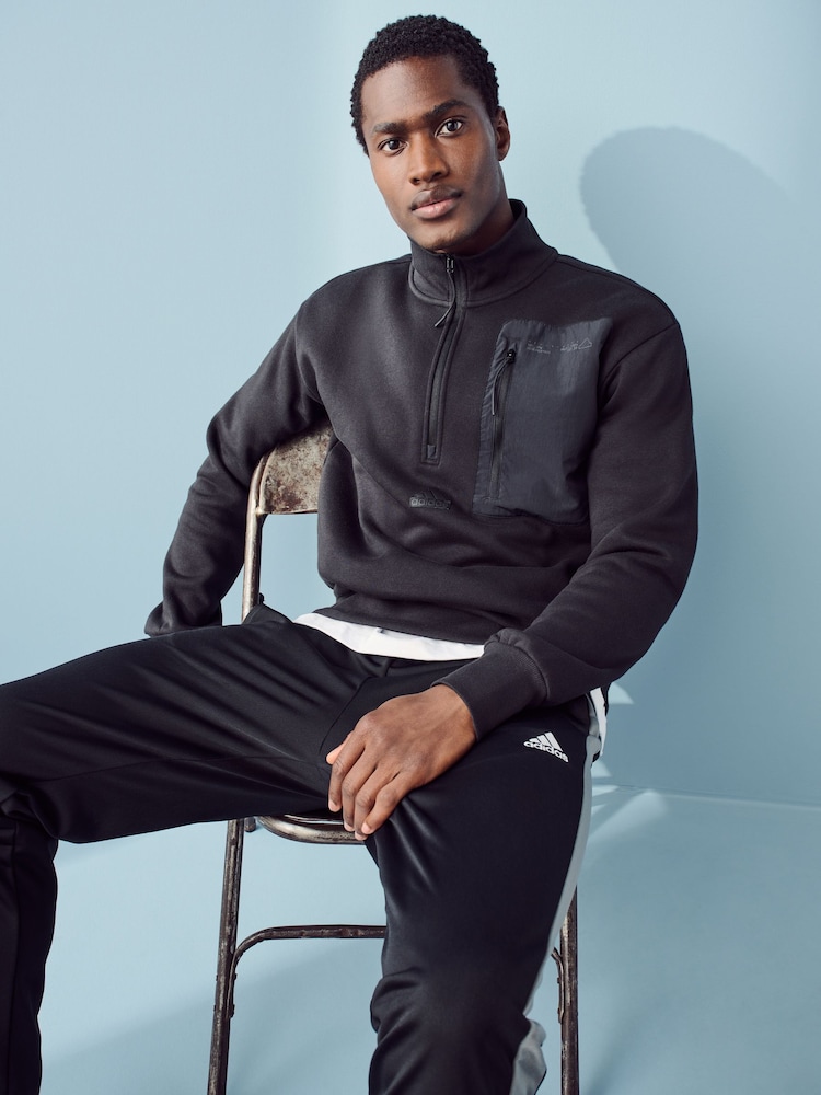 adidas Black City Escape Fleece Quarter Zip Sweatshirt - Image 1 of 5