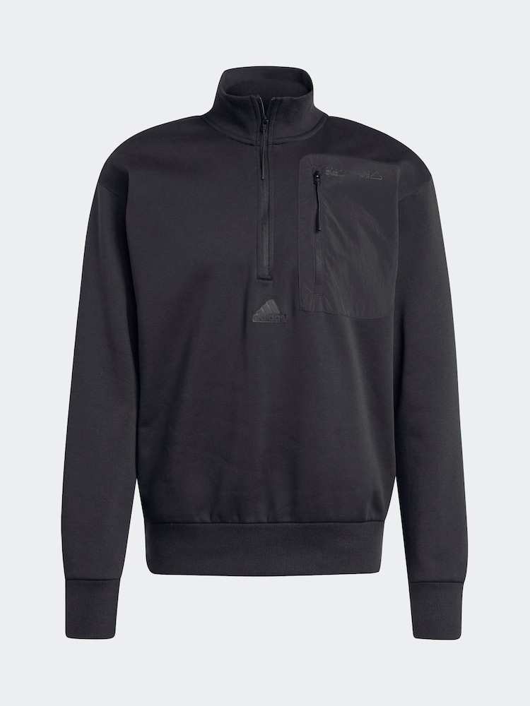 adidas Black City Escape Fleece Quarter Zip Sweatshirt - Image 5 of 5 adidas Black City Escape Fleece Quarter Zip Sweatshirt - Image 5 of 5