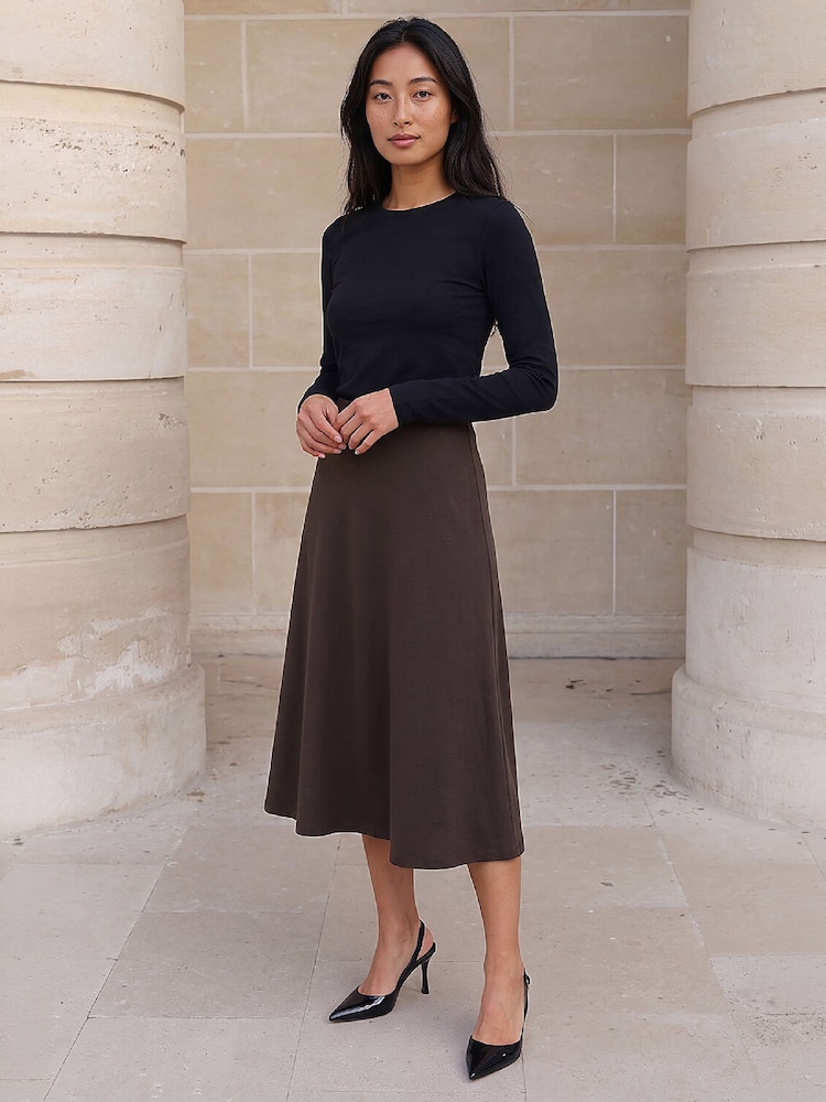 Roman Brown Petite Ponte Stretch Midi Skirt - Image 2 of 4 Roman Brown Petite Ponte Stretch Midi Skirt - Image 2 of 4