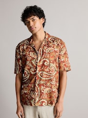 Brown Printed Short Sleeve Shirt With Cuban Collar - Image 1 of 7
