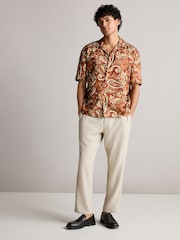 Brown Printed Short Sleeve Shirt With Cuban Collar - Image 2 of 7