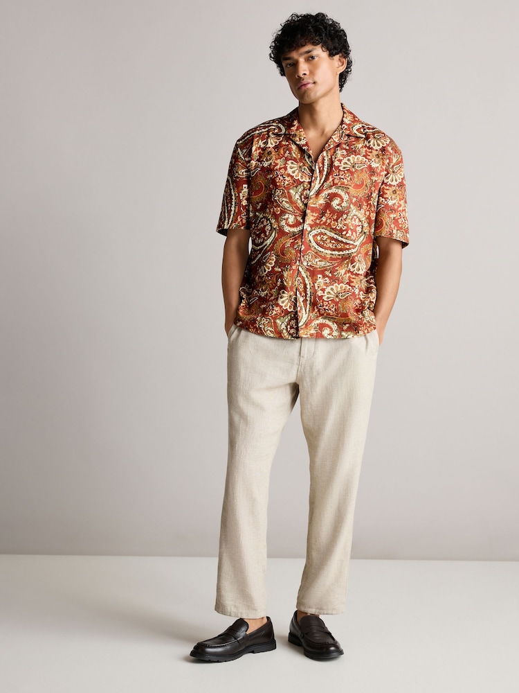 Brown Printed Short Sleeve Shirt With Cuban Collar - Image 2 of 7