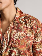 Brown Printed Short Sleeve Shirt With Cuban Collar - Image 4 of 7