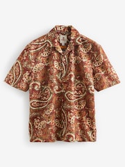 Brown Printed Short Sleeve Shirt With Cuban Collar - Image 5 of 7