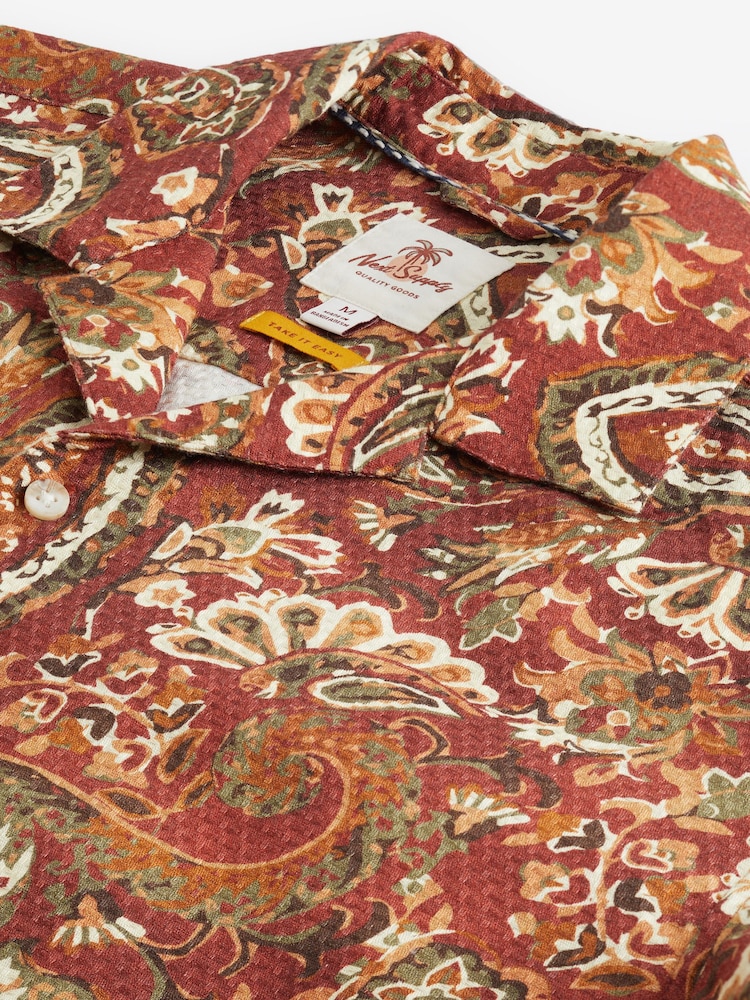 Brown Printed Short Sleeve Shirt With Cuban Collar - Image 7 of 7