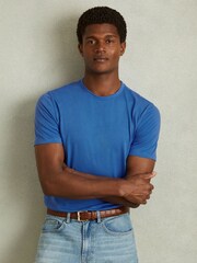 Reiss Cobalt Blue Bless Cotton Crew Neck T-Shirt - Image 1 of 6