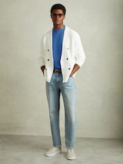 Reiss Cobalt Blue Bless Cotton Crew Neck T-Shirt - Image 3 of 6