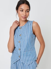 Threadbare Blue Crew Neck Denim Waistcoat - Image 3 of 4