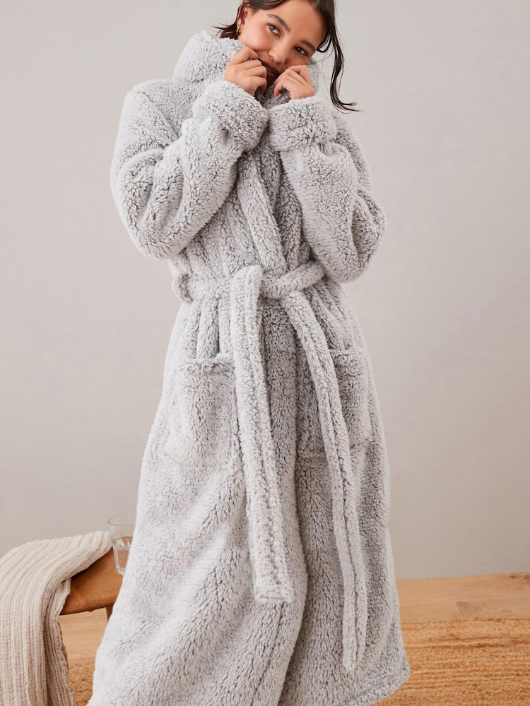 Grey Teddy Borg Fleece Dressing Gown - Image 1 of 6