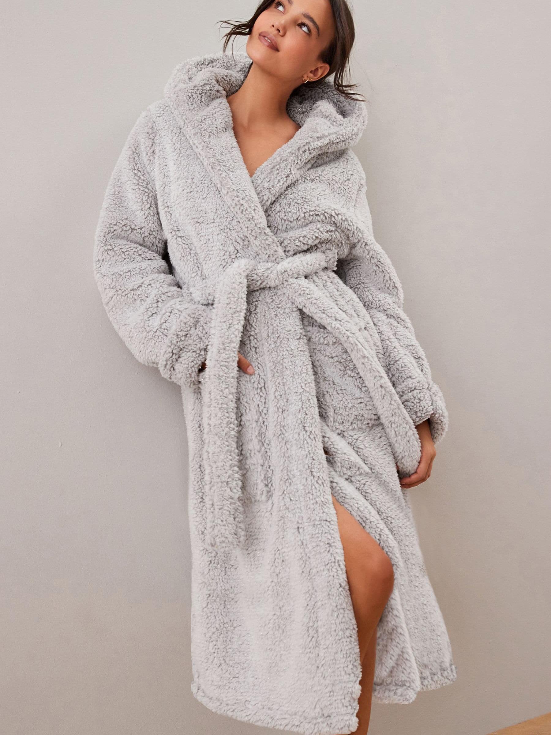 Long fluffy dressing gown sale
