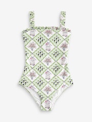 Cath Kidston Green Geo Print Square Neck Swimsuit - Image 4 of 4