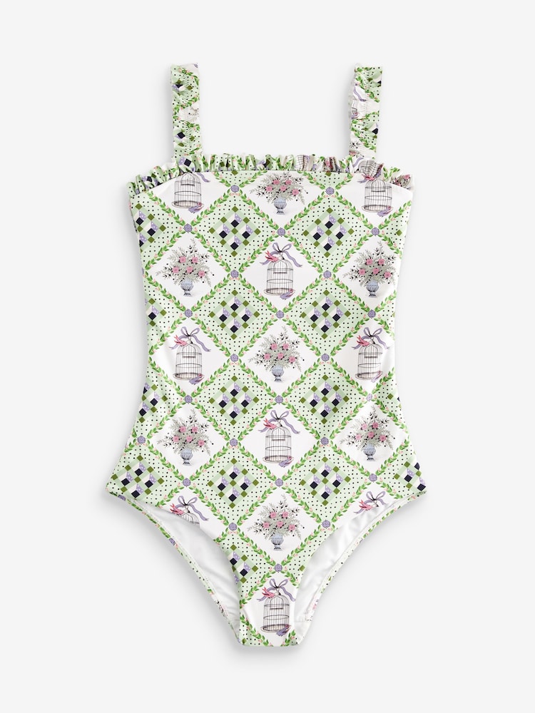 Cath Kidston Green Geo Print Square Neck Swimsuit - Image 4 of 4