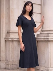 Roman Blue Petite V-Neck Fit & Flare Dress - Image 1 of 4