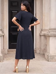 Roman Blue Petite V-Neck Fit & Flare Dress - Image 3 of 4