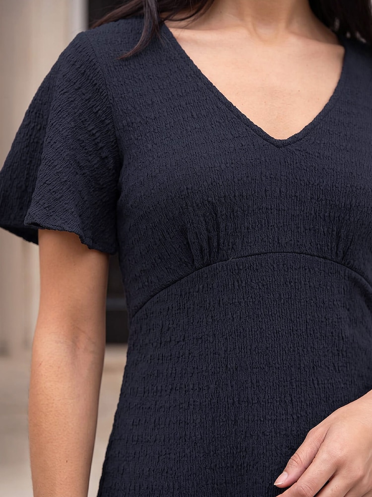 Roman Blue Petite V-Neck Fit & Flare Dress - Image 4 of 4 Roman Blue Petite V-Neck Fit & Flare Dress - Image 4 of 4