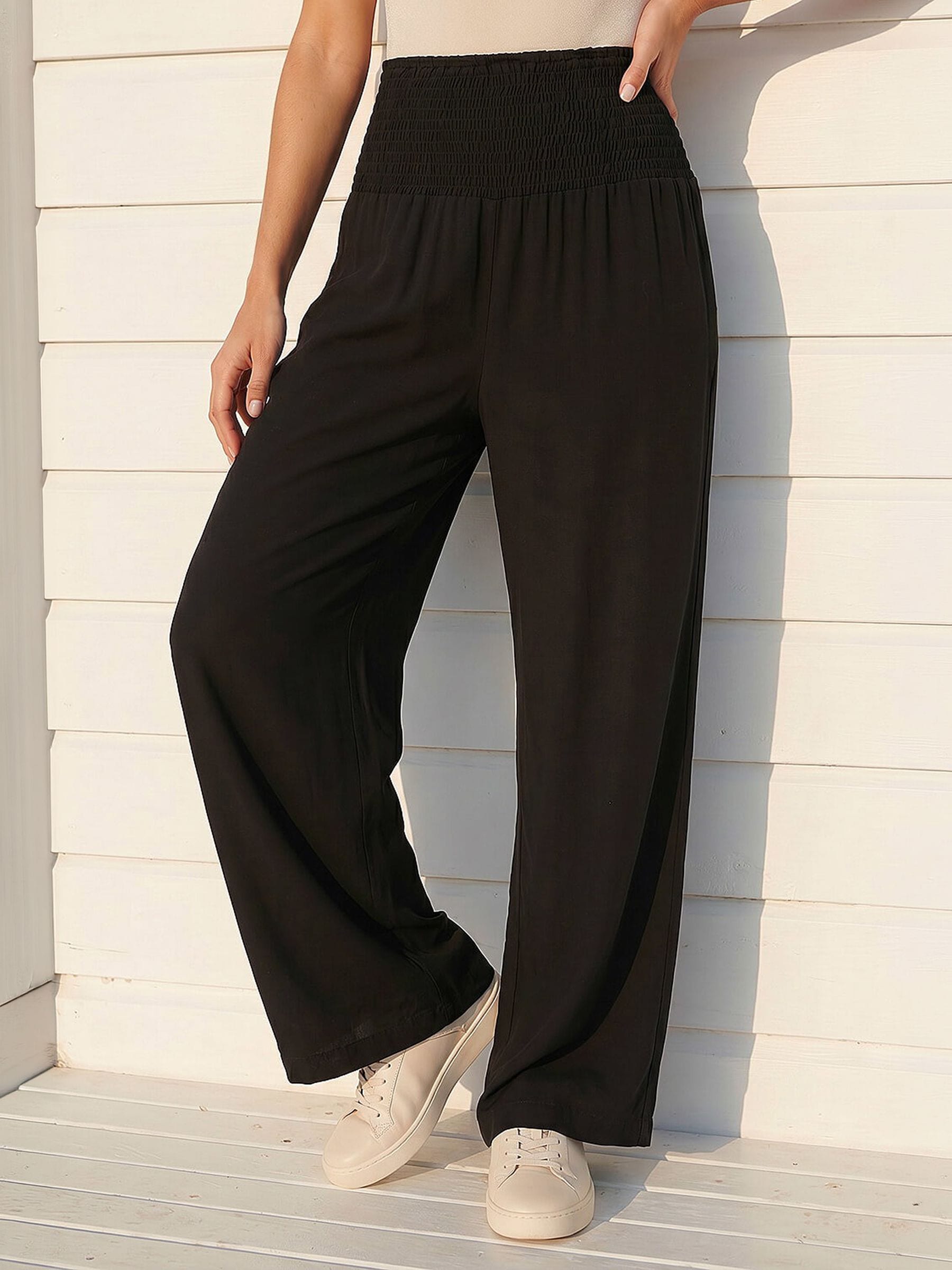 Roman Originals Women's Black Roman Shirred Wide Leg Trouser Size 20 - Image 3