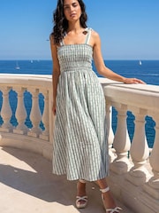 Roman Green Shirred Tie Dress - Image 3 of 4