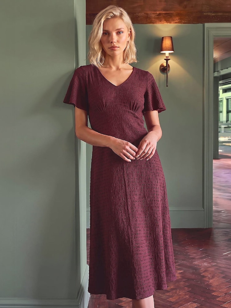 Roman Purple Petite V-Neck Fit & Flare Dress - Image 1 of 4