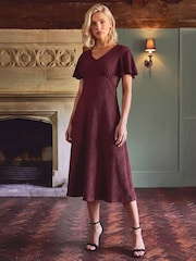 Roman Purple Petite V-Neck Fit & Flare Dress - Image 2 of 4
