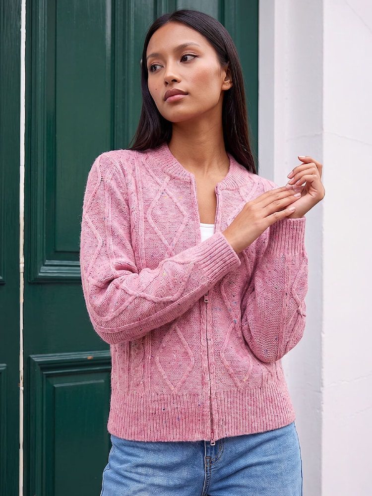 Roman Pink Petite Zip Up Cardigan - Image 1 of 4 Roman Pink Petite Zip Up Cardigan - Image 1 of 4