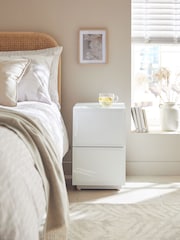 White Sloane Glass Collection Luxe 2 Drawer Slim Bedside Table - Image 1 of 4