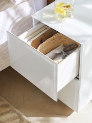 White Sloane Glass Collection Luxe 2 Drawer Slim Bedside Table - Image 2 of 4