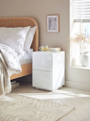 White Sloane Glass Collection Luxe 2 Drawer Slim Bedside Table - Image 3 of 4