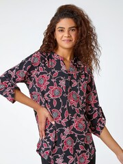 Roman Red Textured Floral Print Stretch Shirt - Image 1 of 5