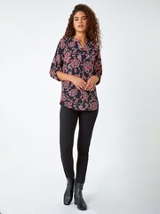 Roman Red Textured Floral Print Stretch Shirt - Image 2 of 5