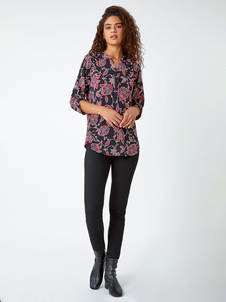 Roman Red Textured Floral Print Stretch Shirt - Image 2 of 5