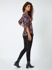 Roman Red Textured Floral Print Stretch Shirt - Image 3 of 5