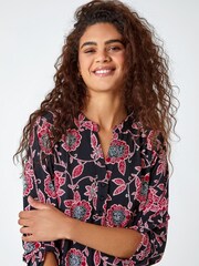 Roman Red Textured Floral Print Stretch Shirt - Image 4 of 5