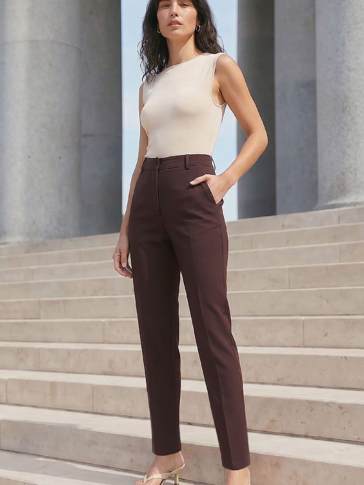 Roman Brown Straight Leg Stretch Trousers - Image 1 of 5 Roman Brown Straight Leg Stretch Trousers - Image 1 of 5
