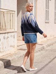 Roman Blue Petite Buttoned Argyle Knit Cardigan - Image 2 of 4